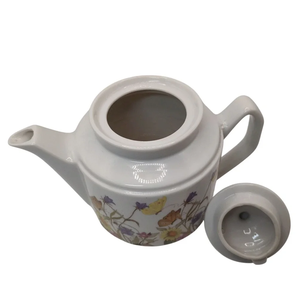 Nature Garden‎ Society Teapot Fine China by Enesco Flowers Butterflies Four Cups